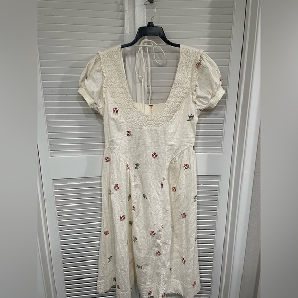 NWT Free People White Midi Dress with Pink & Green Floral Embroidery - Picture 3 of 13